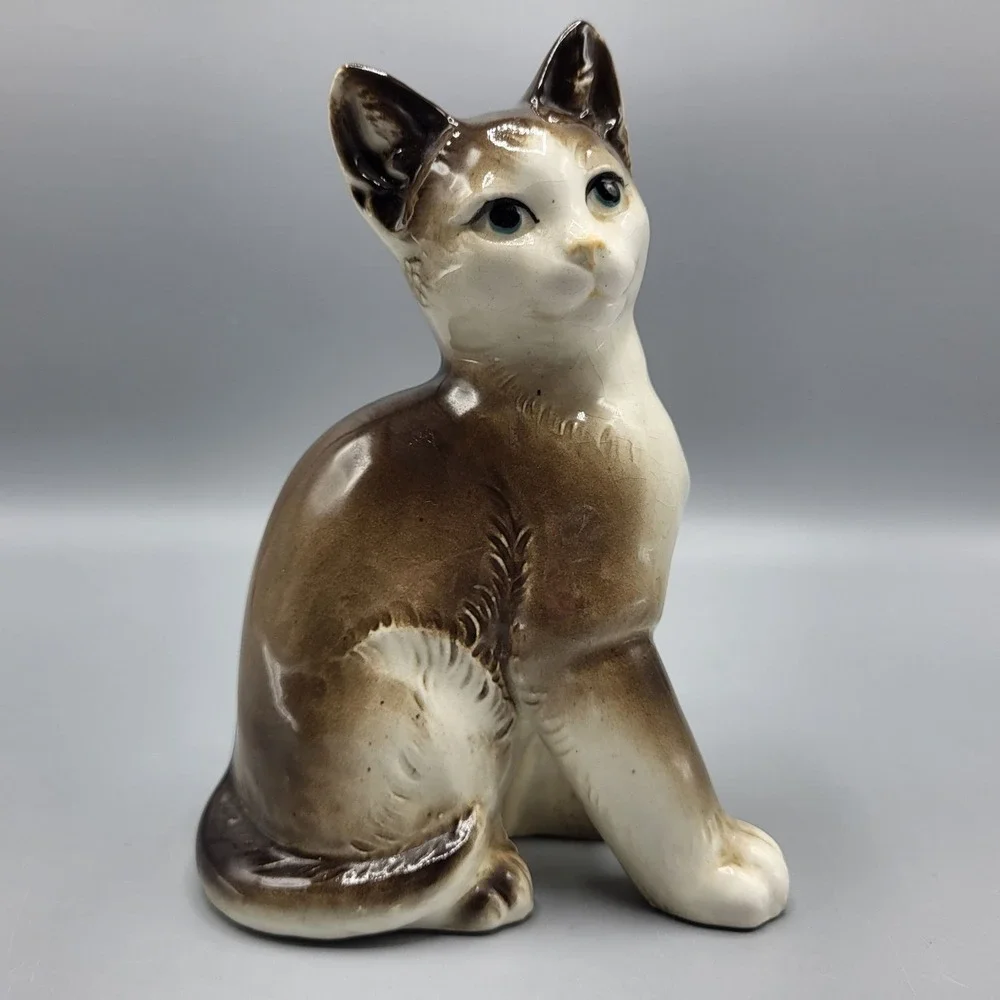 Vtg Mid Century Nippon Yoko Boeki Brown Ceramic Kitty Cat MCM Made in Japan